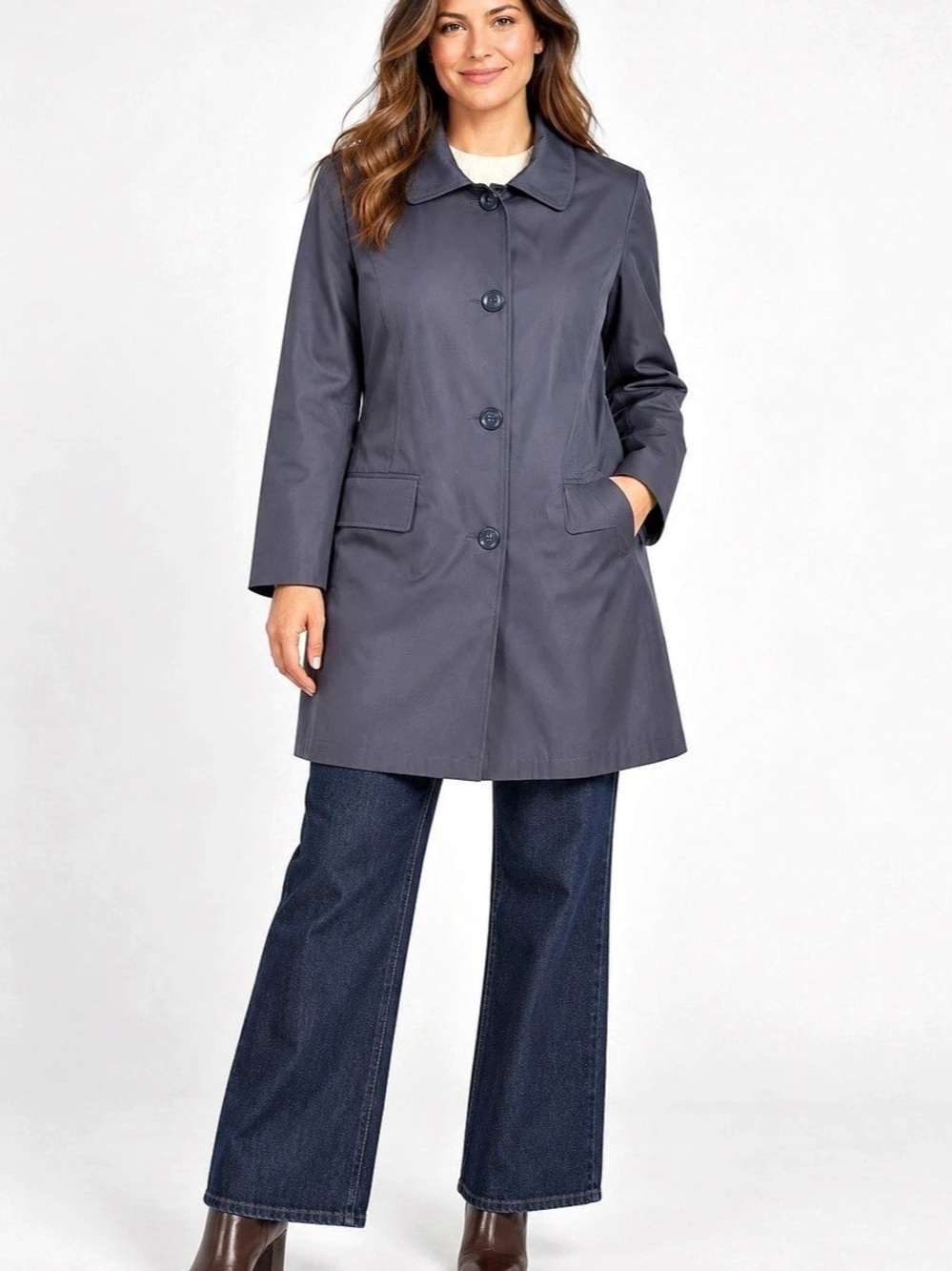 Jessica Navy Blue Button Front Coat Back Tab Detail Size 12 Like New